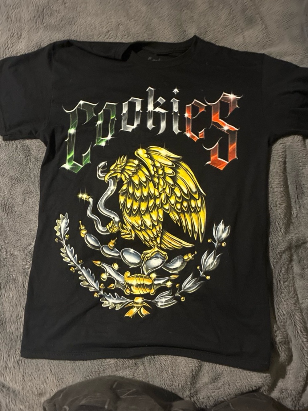 Black Short Sleeve Tee with Yellow Eagle Graphic